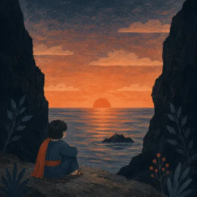 Ocean Sunset Framed by Sea Cliffs