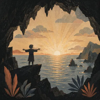 Ocean Sunset Through Volcanic Sea Cave