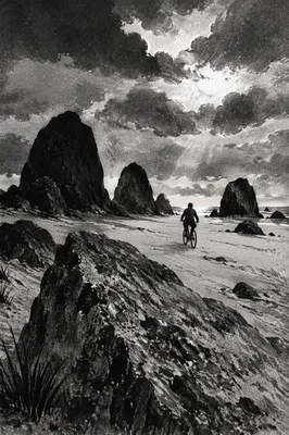 Monochrome Coastal Rocks at Sunset