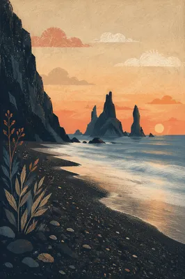 Silhouetted Sea Stacks at Amber Sunset