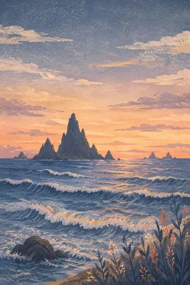 Twilight Ocean Sunset with Rock Silhouettes