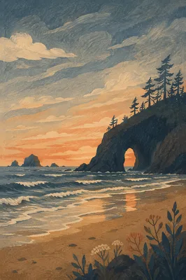 Ocean Sunset Silhouette With Sea Arch