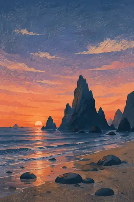 Ocean Sunset Rock Silhouette Seascape