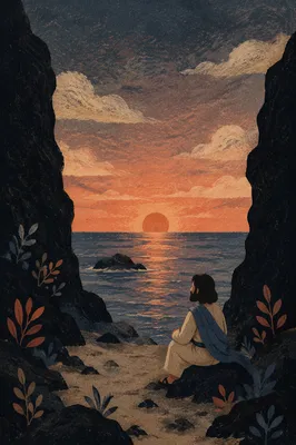 Ocean Sunset Framed by Sea Cliffs