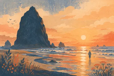 Ocean Sunset Sea Stack Silhouette