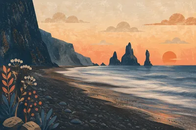 Serene Ocean Sunset Sea Stack Silhouettes