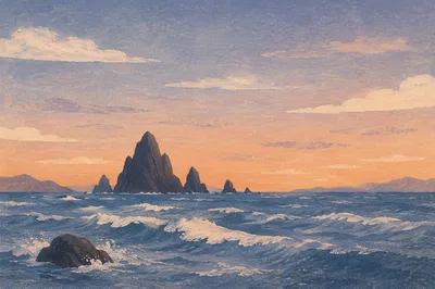 Twilight Ocean Sunset Rock Silhouettes