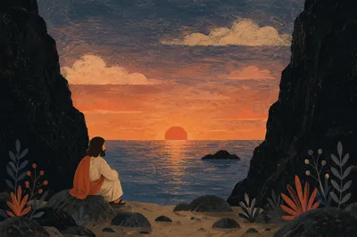 Ocean Sunset Framed by Sea Cliffs