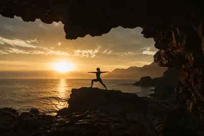 Sunset Sea Cave Yoga Silhouette