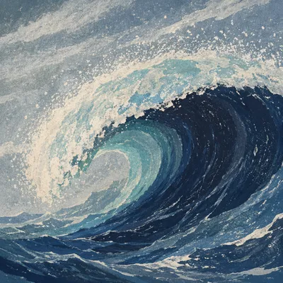 Curling Turquoise Ocean Wave Close Up
