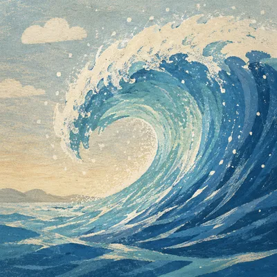 Curling Blue Ocean Wave Close Up