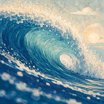 Curling Blue Ocean Wave at Sunrise