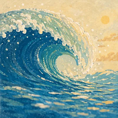 Curling Blue Ocean Wave Close Up