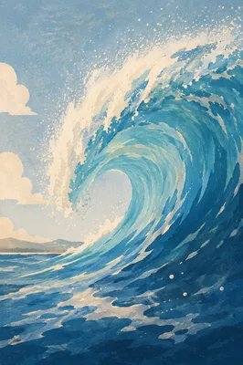Curling Blue Ocean Wave Close Up