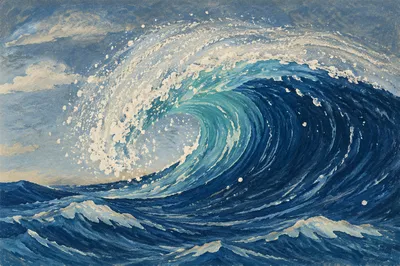 Curling Turquoise Ocean Wave Close Up