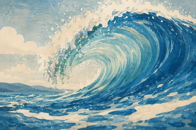 Curling Blue Ocean Wave Close Up