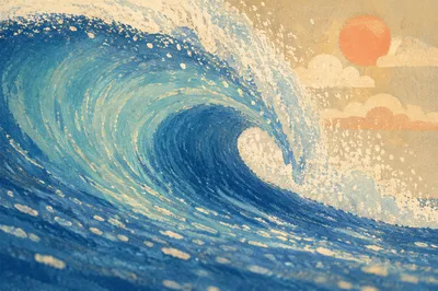 Curling Blue Ocean Wave at Sunrise