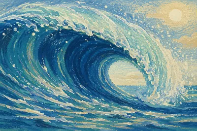 Curling Blue Ocean Wave at Sunrise