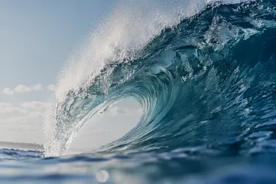 Curling Blue Ocean Wave Close Up