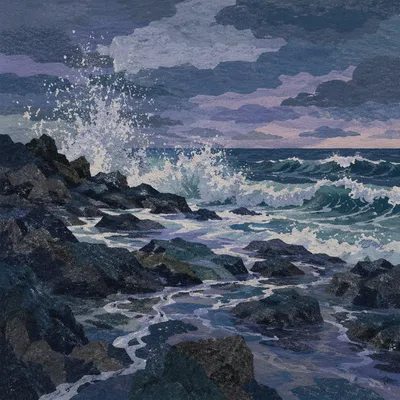 Ocean Waves Crashing on Rocky Shore