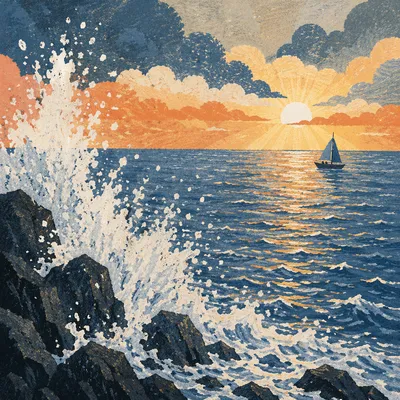 Golden Hour Waves on Rocky Coast