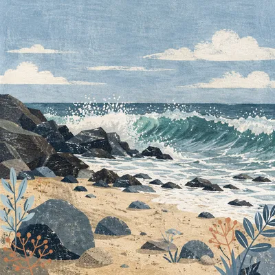 Ocean Waves Crashing on Rocky Shore
