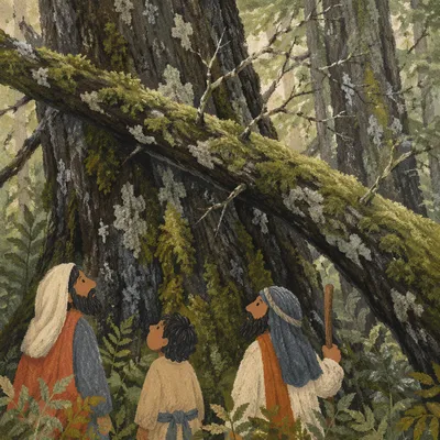 Ancient Forest Trunks With Mossy Fern Floor