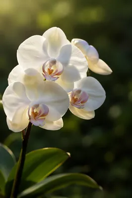 White Orchid Blossoms in Soft Garden Light