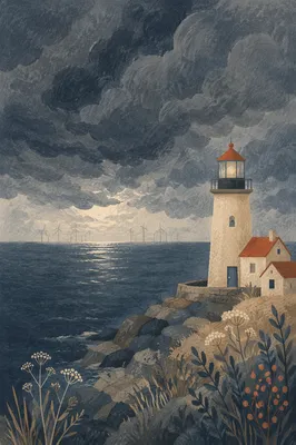 Moody Overcast Sky Above Coastal Lighthouse