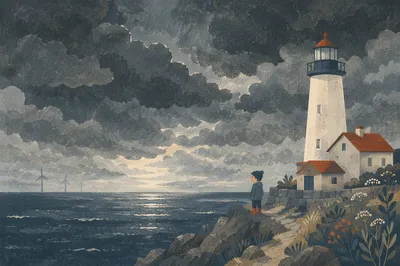 Moody Overcast Lighthouse Coast Before Rain