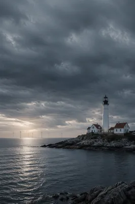 Moody Lighthouse Beneath Overcast Coastal Sky