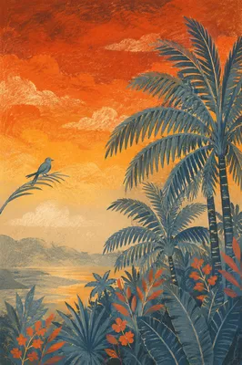 Tropical Palm Silhouettes at Orange Sunset