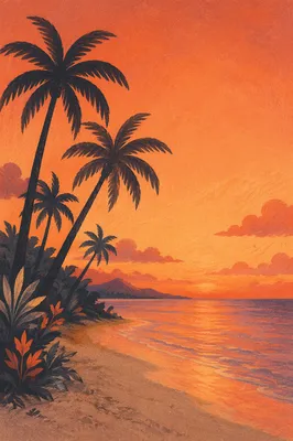 Palm Tree Silhouettes at Tropical Sunset