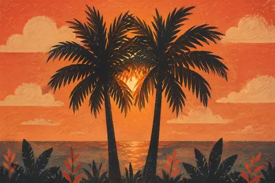 Palm Silhouettes at Golden Tropical Sunset