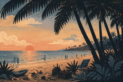 Tropical Palm Silhouettes at Orange Sunset