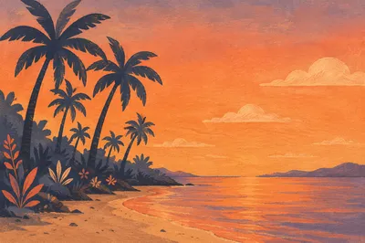 Palm Tree Silhouettes at Tropical Sunset