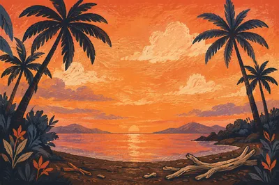 Palm Tree Silhouettes at Tropical Sunset
