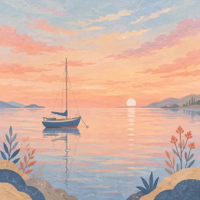 Pink Sunrise Bay With Quiet Sailboat