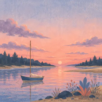 Pink Sunrise Sailboat on Calm Bay