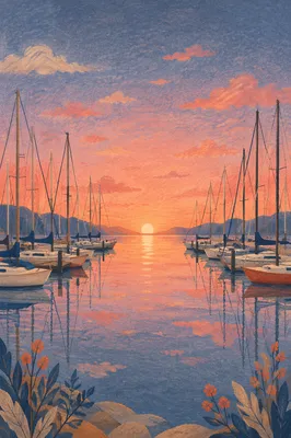Pink Sunrise Over Calm Sailboat Marina