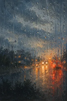 Moody Rain Drops on Window Glass