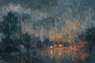 Moody Rain Drops on Window Glass