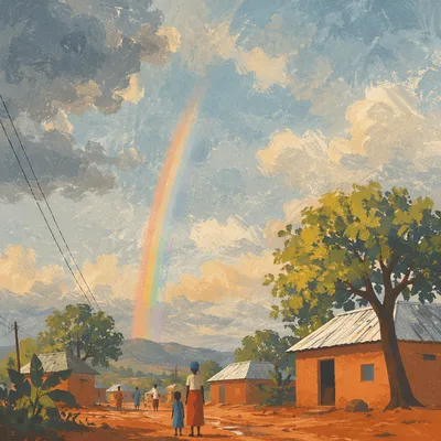 Hopeful Rainbow Over Rural Sky