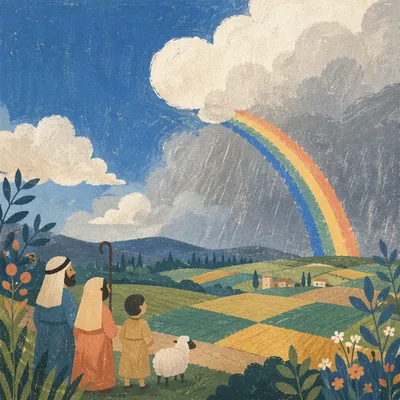 Rainbow Over Countryside After Rain