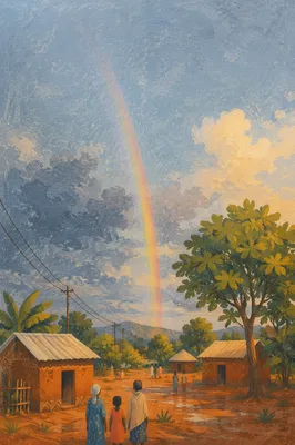 Hopeful Rainbow Over Rural Sky