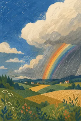 Hopeful Rainbow Over Countryside After Rain