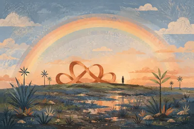 Rainbow Over Quiet Post-Rain Landscape