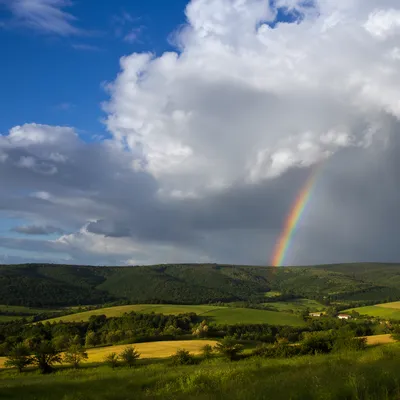 Hopeful Rainbow Over Countryside After Rain