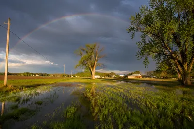 Pastel Rainbow Over Rain-Washed Countryside