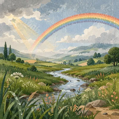 Rainbow Over Misty Green Spring Valley